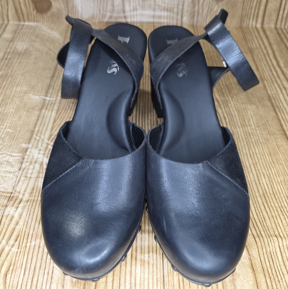 KORKS by Kork Ease Black Leather‎ / Suede Chunky Block Heel Platform Size 9 - Picture 3 of 11